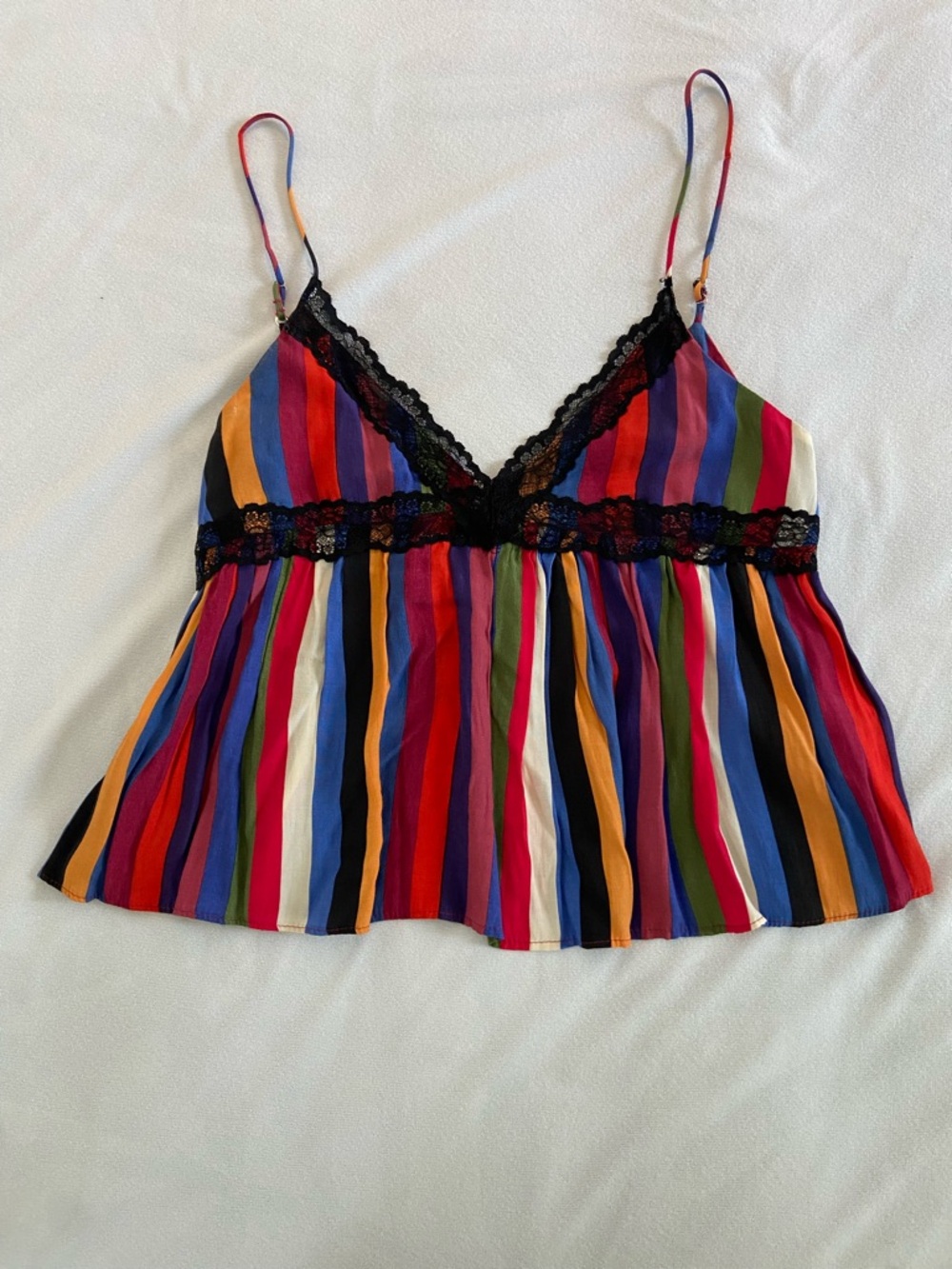Zara Multicolor Vertical Stripe Lace-Trim Cami
